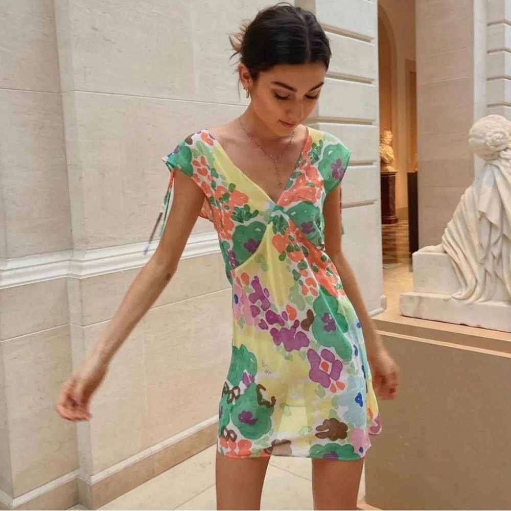 With Jean floral dress, sheer with removable slip